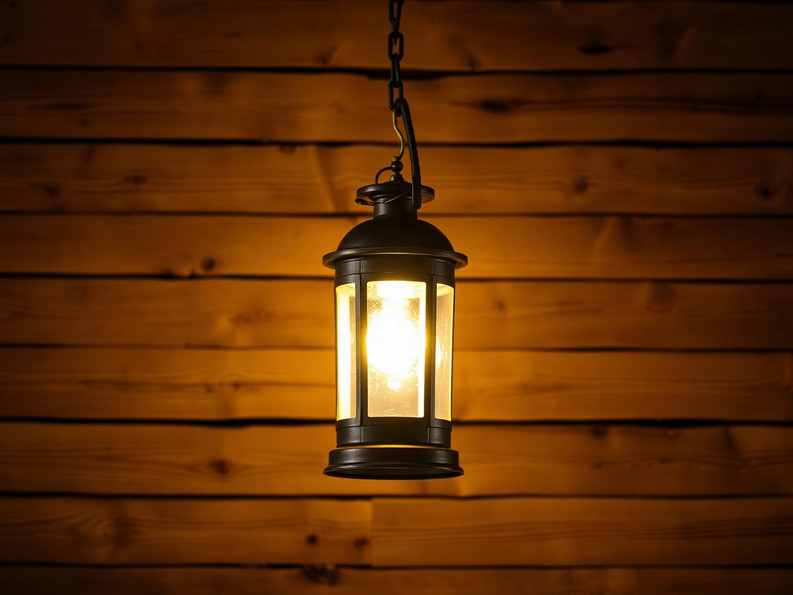 Hanging lantern glowing warm gold